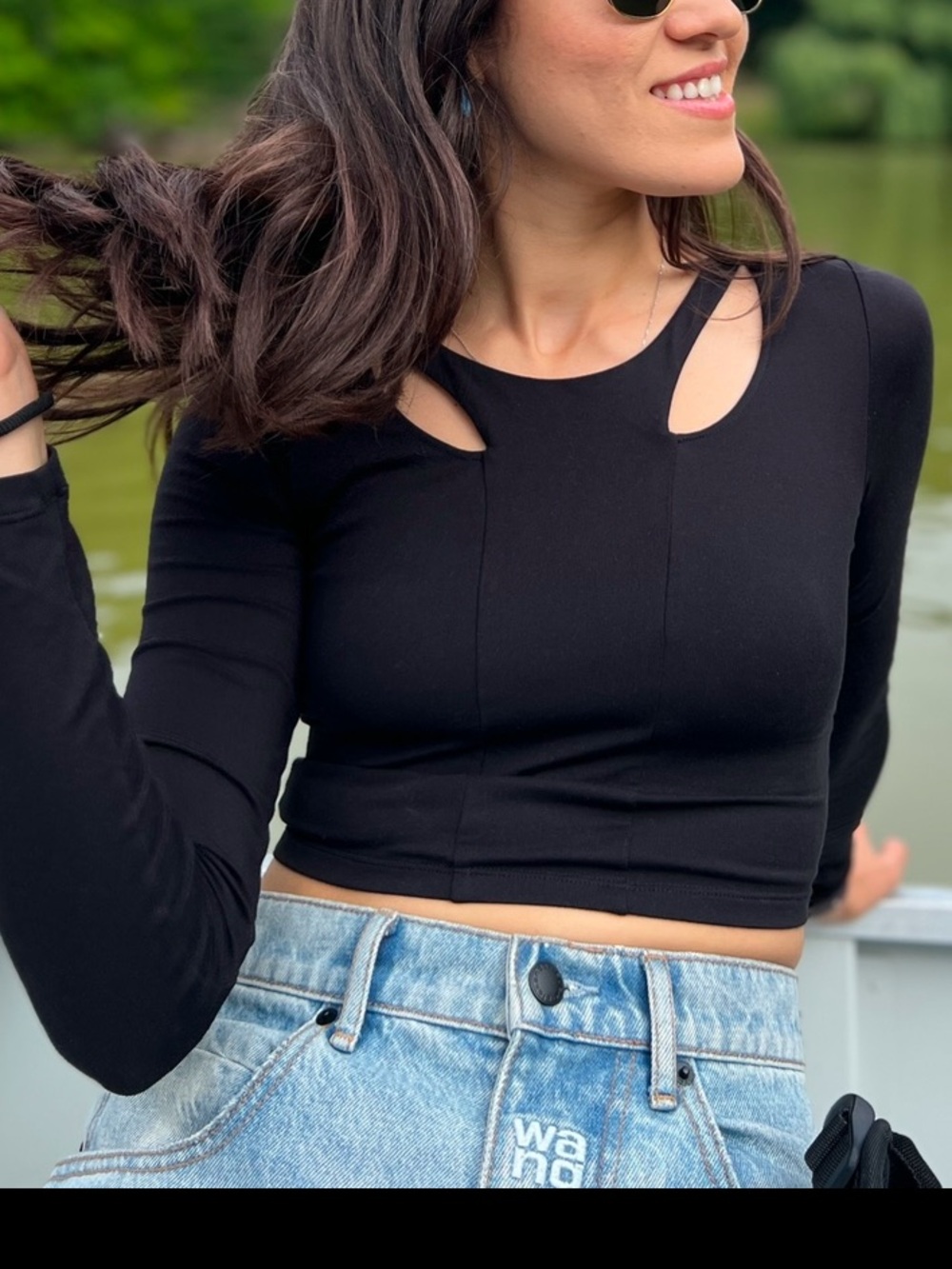 ALO Yoga White Long-Sleeve Cutout Crop Top